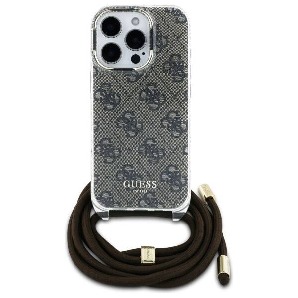 Etui Guess iPhone 16 Pro brązowy/brown hardcase Crossbody Cord 4G Print