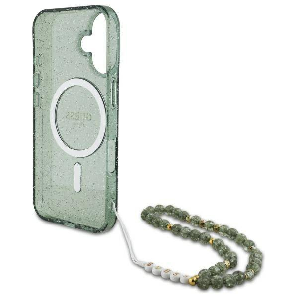 Etui Guess iPhone 16 Plus 6.7" zielony/green hardcase IML Glitter With Pearl Strap MagSafe