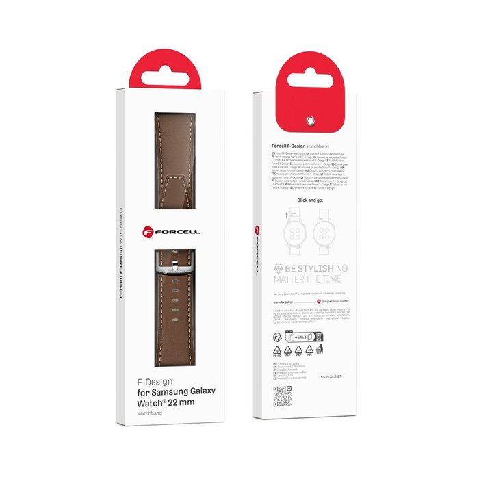 Pasek do Samsung Galaxy Watch Forcell F-Design FS21 dziurki skóra ekologiczna 22 mm brązowy