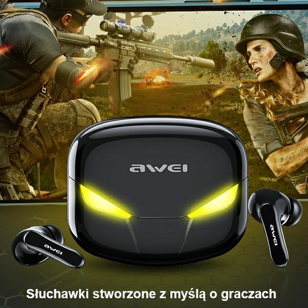 AWEI słuchawki Bluetooth 5.0 T35 TWS+ stacja dokująca gamingowe czarny/black