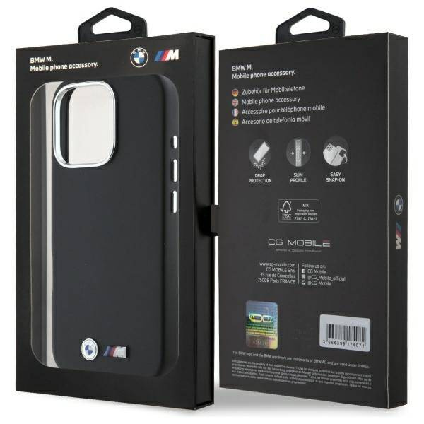 Etui BMW iPhone 16 Pro czarny/black hardcase M Smooth Full Wrapped Metal