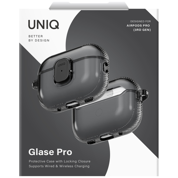 Etui UNIQ Glase Pro do AirPods Pro 3     Lock Case smoke
