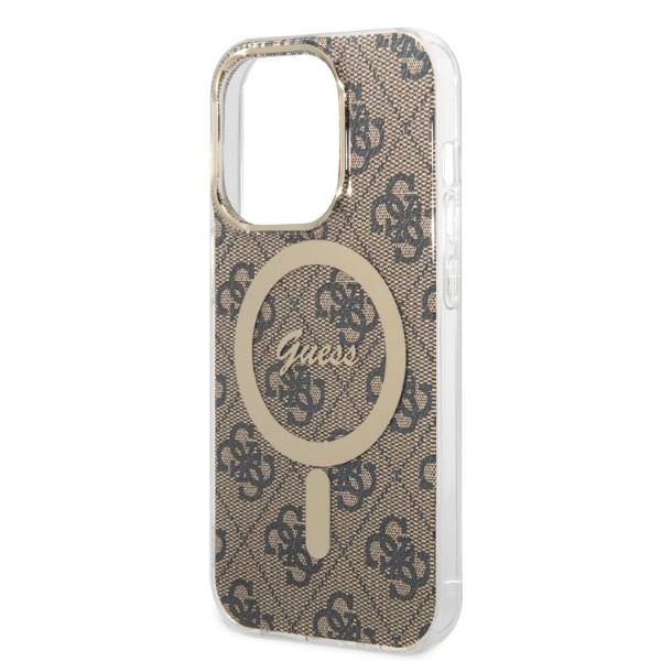 Zestaw Etui Guess Case+ Charger iPhone 14 Pro Max 6,7" brązowy/brown hard case 4G Print MagSafe