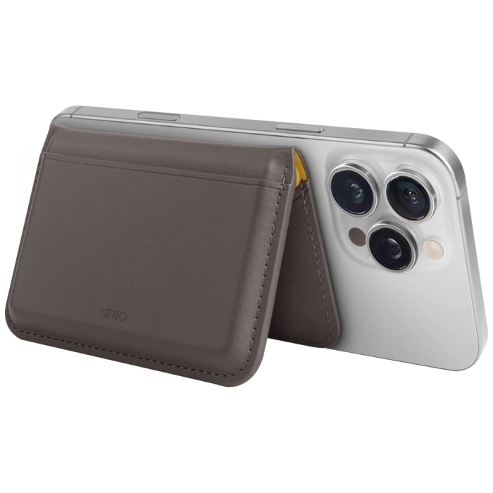 Magnetyczny portfel RFID UNIQ Lyden DS   stojak na telefon szary