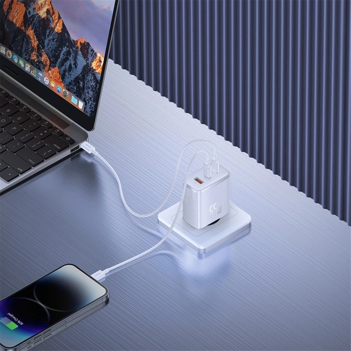 Ładowarka sieciowa Baseus OS-Cube Pro 2 x USB-C + USB, 65W (biała)