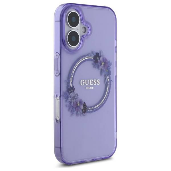 Etui Guess iPhone 16 6.1" fioletowy/purple hardcase IML Flowers Wreath MagSafe