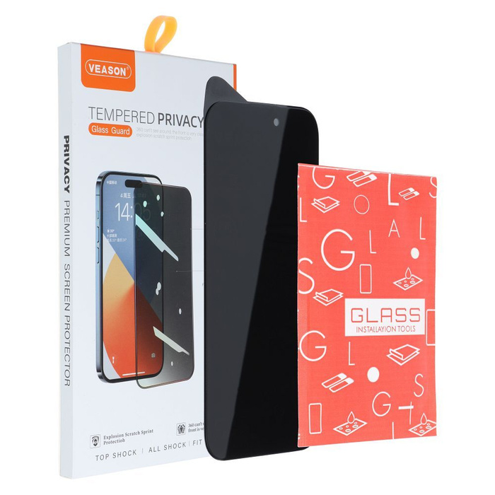 Szkło Hartowane 6D Pro Veason Privacy Glass - do Iphone 14 Pro czarny