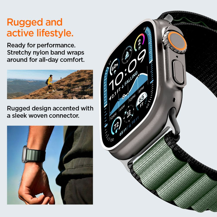 PASEK SPIGEN WBF1 BAND APPLE WATCH 6 / 7 / 8 / 9 / 10 / SE / ULTRA 1 / 2 (44 / 45 / 46 / 49 MM) BLACK/GREEN