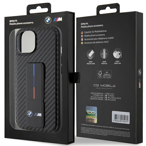 Etui Bmw Bmhcp15sgspcck Iphone 15 6.1" Czarny/black Hardcase Grip Stand Smooth & CarbonCase