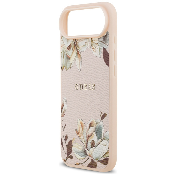 Etui Guess Grained Flowers Classic Logo  MagSafe do iPhone Air różowy