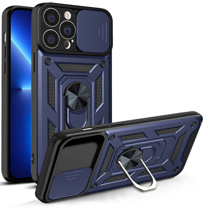 Etui Hybrid Armor Camshield etui iPhone 13 Pro Max pancerny pokrowiec z osłoną na aparat niebieskie Case