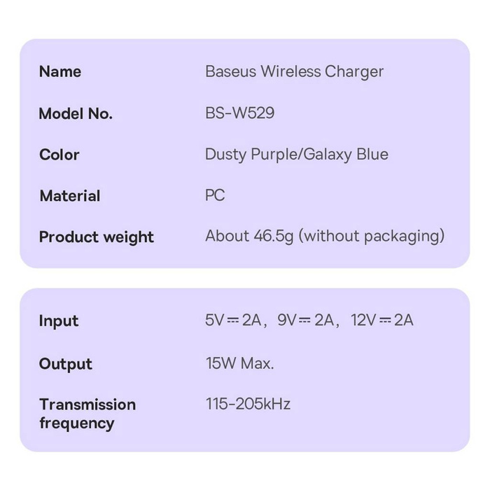 Baseus Simple Mini3 ładowarka magnetyczna MagSafe Qi 15W fioletowa 