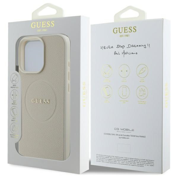 Etui Guess iPhone 16 Pro Max beżowy/bleige MagSafe PU Grained Gold Ring