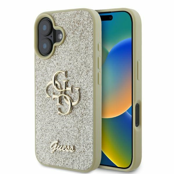 Etui Guess iPhone 16 6,1" złoty/gold HC Fixed Glitter Big 4G