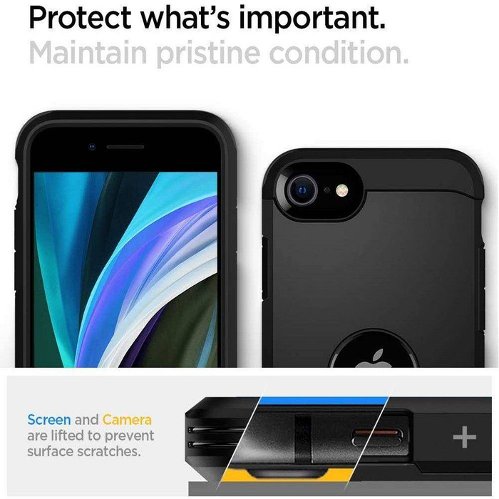 Etui Spigen iPhone Se 2022 2020 Tough Armor Etui Black Czarne Case + Szkło Spigen Glas.tr Slim