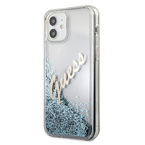 Etui GUESS Apple iPhone 12 Mini Glitter Vintage Script Niebieski Hardcase
