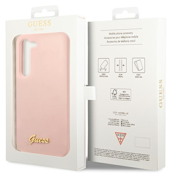 Etui Guess GUHCS23SLSLMGPP S23 S911 różowy/pink hardcase Silicone Script Metal Logo Case