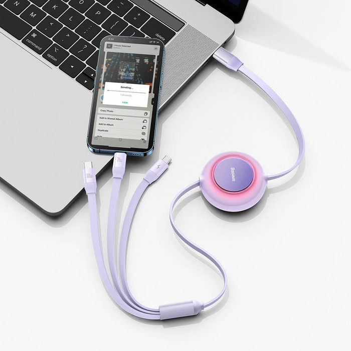 Baseus Bright Mirror 2 zwijany kabel przewód 3w1 USB Typ C - micro USB + Lightning + USB Typ C 3.5A 1.1m fioletowy (CAMJ010205)