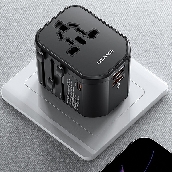 USAMS Ład. siec. 2xUSB T59 20W adapter 4w1 US/AU/EU/UK czarny/black CC179TC01 (US-CC179) Univesal Travel Charger