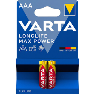 Alkaline Batteries Varta Longlife Max Power, AAA / LR3, 1.5V, 2-Pack