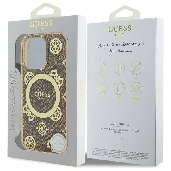 Etui Guess iPhone 16 Pro 6.3" brązowy/brown hardcase IML Peony On 4G Background MagSafe