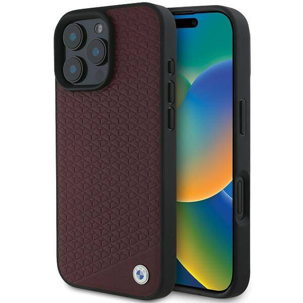 Etui BMW iPhone 16 Pro Max 6.9" czerwony/red hardcase Sign Leather Diamond Metal Logo MagSafe