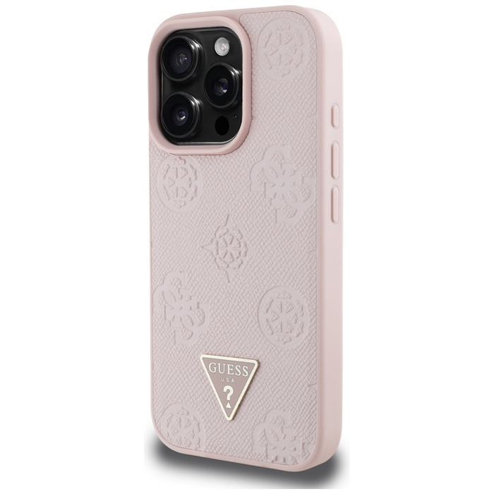 Etui Guess Grained Hot Stamp Peony       Triangle Logo MagSafe do iPhone 16 Pro różowy