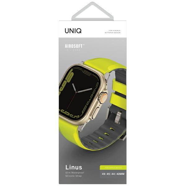 UNIQ pasek Linus Apple Watch Series 1/2/3/4/5/6/7/8/SE/SE2/Ultra 42/44/45/49mm Airosoft Silicone limonkowy/lime green