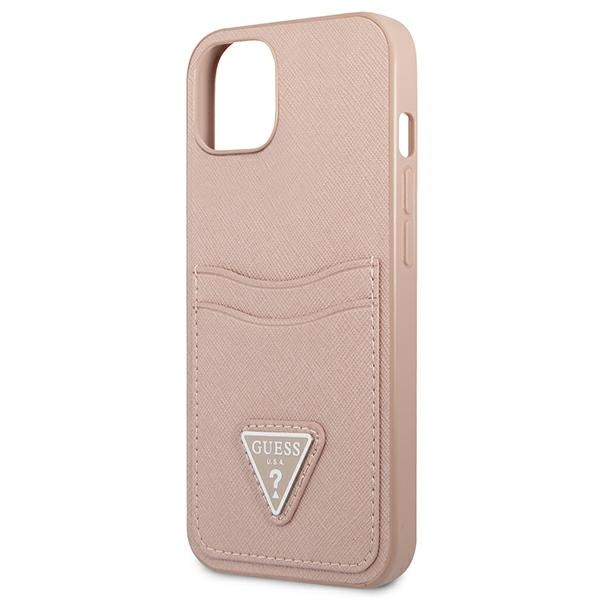 Etui GUESS Apple iPhone 13 Mini Saffiano Triangle Logo Cardslot Różowy Hardcase