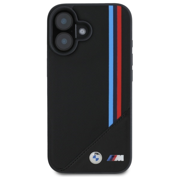 Etui BMW iPhone 16  6.1" czarny/black hardcase M Meshed Tricolor Stripes MagSafe