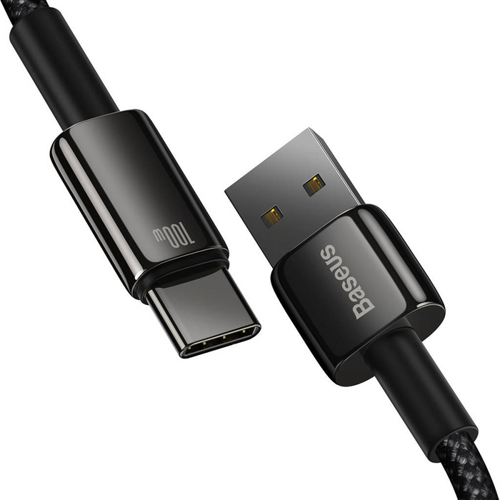 Baseus Tungsten Gold kabel USB-A - USB-C 480Mb/s 100W 2m czarny (CAWJ000101)