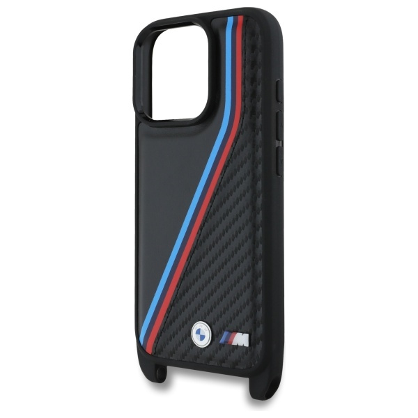Etui BMW iPhone 16 Pro Max czarny/black hardcase M Edition Carbon Tricolor Lines & Strap