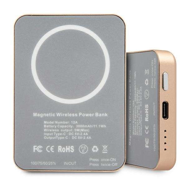 Powerbank Indukcyjny GUESS USB-C 5W 3000mAh MagSafe Złoty