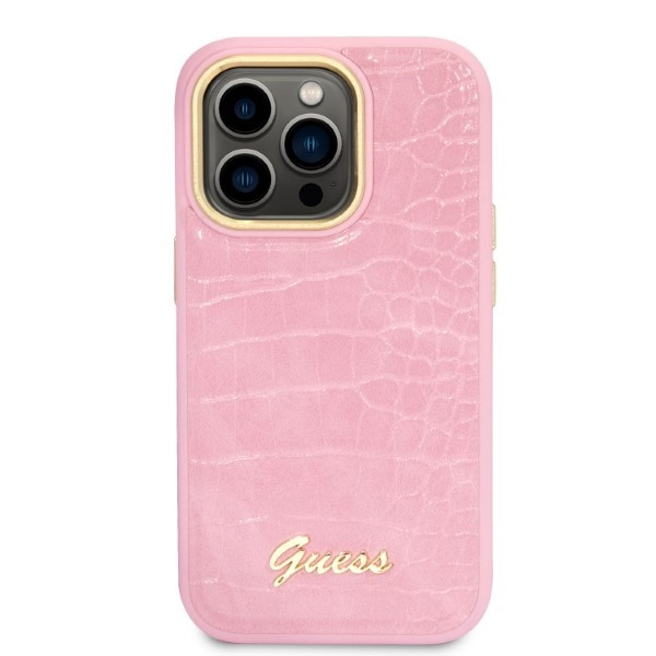 Etui GUESS Apple iPhone 14 Pro Croco Collection Różowy Hardcase