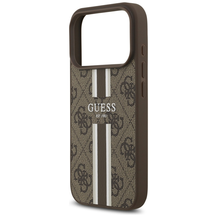 Etui Guess 4G Printed Stripes MagSafe do iPhone 17 Pro brązowy