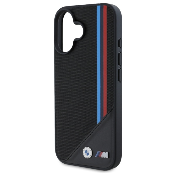 Etui BMW iPhone 16  6.1" czarny/black hardcase M Meshed Tricolor Stripes MagSafe