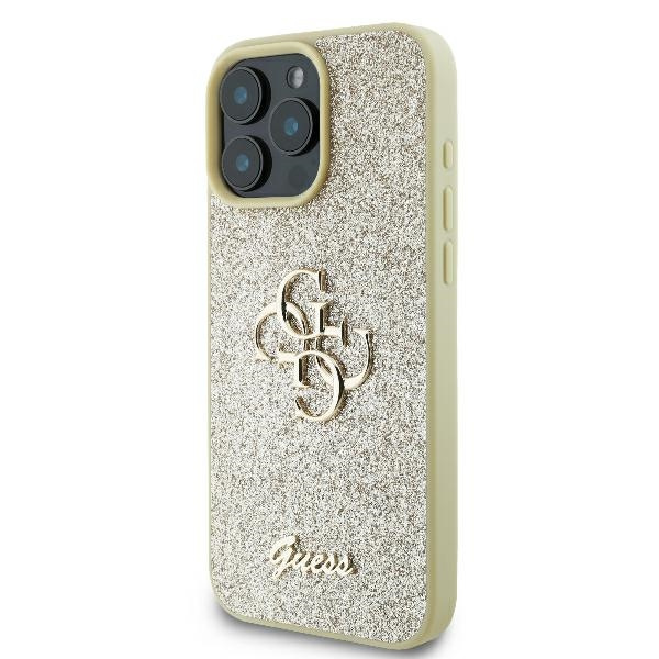 Etui Guess iPhone 16 Pro 6.3" złoty/gold hardcase Fixed Glitter Big 4G