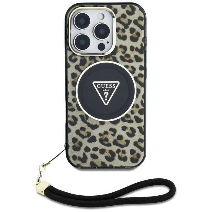 Etui Guess HC IML Leopard Triangle Cord   Strap do iPhone 16 Pro Max MagSafe brązowy