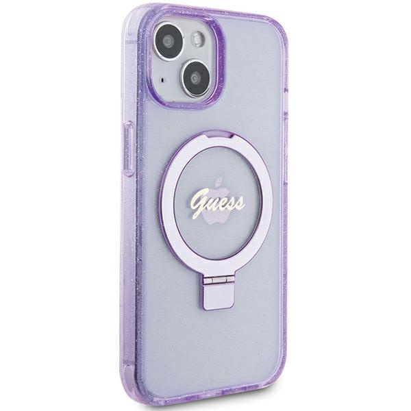 Etui Guess GUHMP15MHRSGSU iPhone 15 Plus 6.7" fioletowy/purple hardcase Ring Stand Script Glitter MagSafe Case
