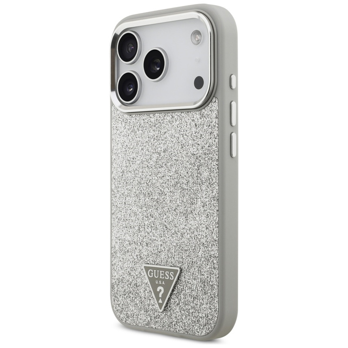 Etui Guess Glitter Triangle Logo MagSafe do iPhone 17 Pro srebrny