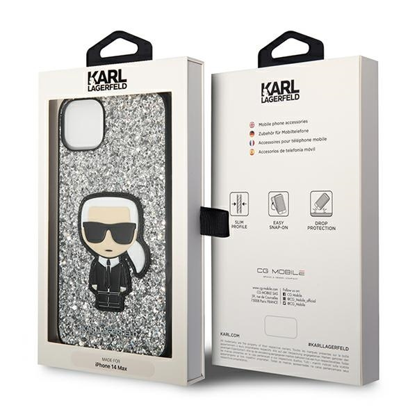 Etui KARL LAGERFELD Apple iPhone 14 Plus Glitter Flakes Ikonik Srebrny Hardcase