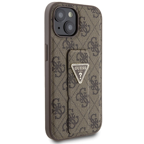 Etui Guess GUHCP15SPGS4TDW iPhone 15 6.1" brązowy/brown hardcase Grip Stand 4G Triangle Strass Case