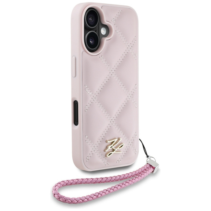 Etui Karl Lagerfeld Quilted Initial Logo & Chain Strap do iPhone 16 różowy
