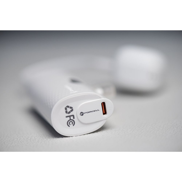 Powerbank Forcell F-Energy Power Plug F5K3 PD 20W 5000 mAh z wbudowanym złączem USB C biały