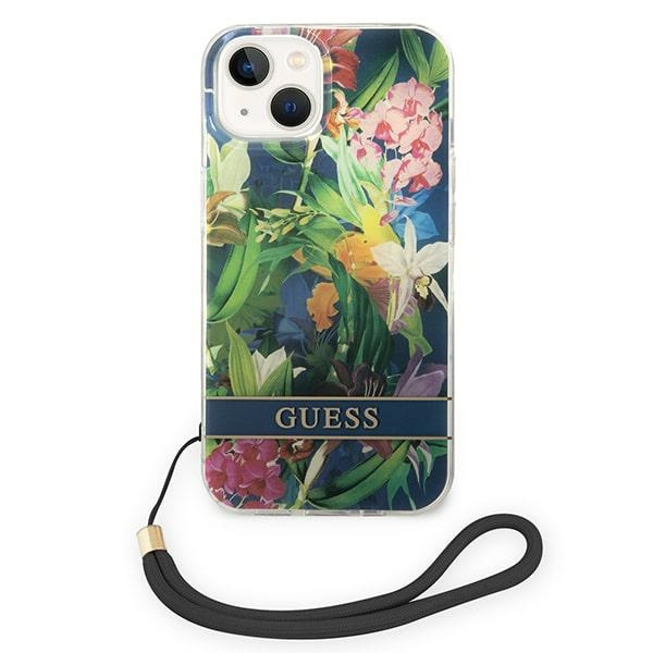 Etui GUESS Apple iPhone 14 Flower Strap Niebieski Hardcase