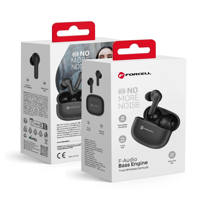 Słuchawki bezprzewodowe douszne Forcell F-Audio TWS Bass Engine ANC + ENC + TUYA APP czarne
