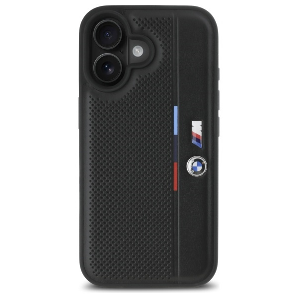 Etui BMW iPhone 16 6.1" czarny/black hardcase M Perforated Tricolor Detail Line