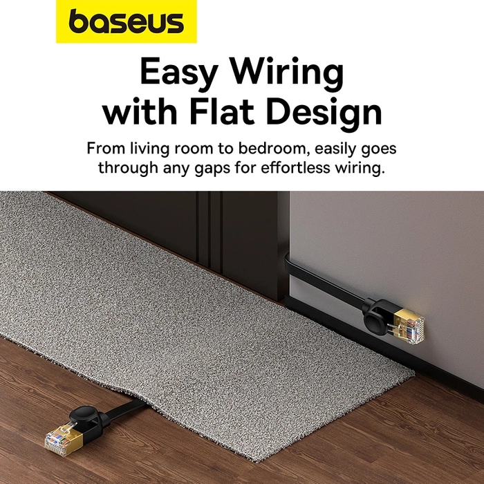 Płaski kabel sieciowy Baseus Ethernet RJ45, Gigabit, Cat.7, 2 m (czarny)