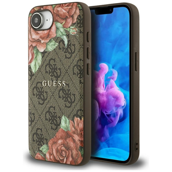 Etui Guess 4G Flowers Print MagSafe do   iPhone 16e brązowy