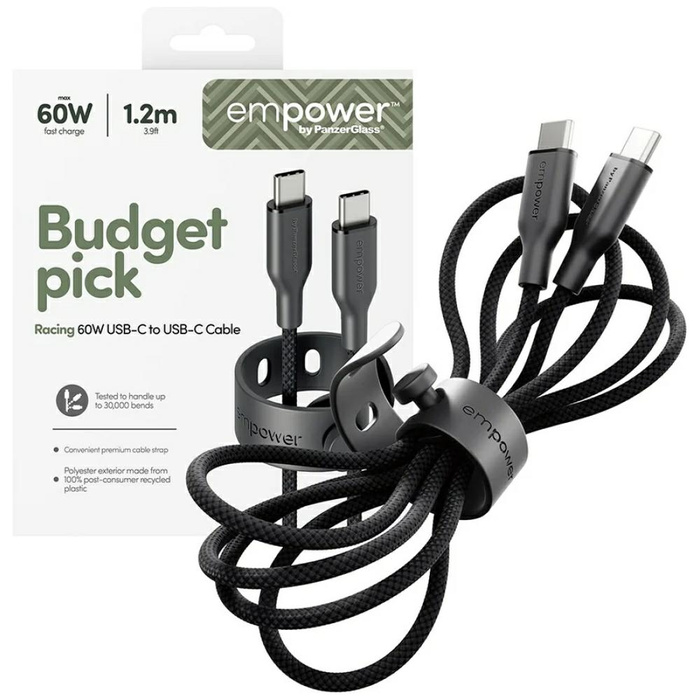 Kabel empower by PanzerGlass Racing 60W  USB-C do USB-C 1.2m czarny